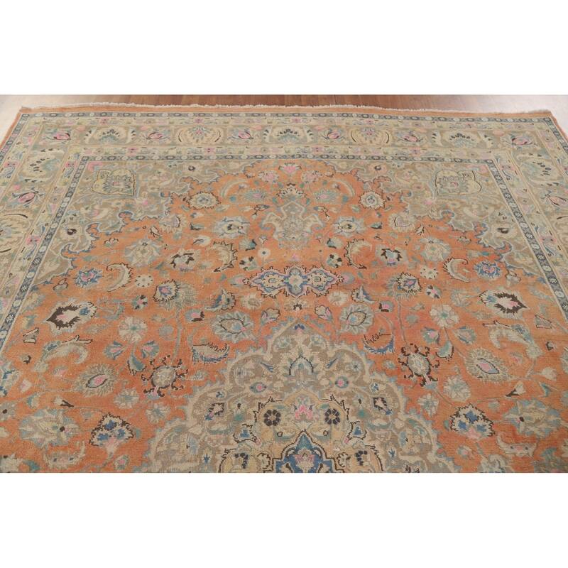 Hand Knotted Oriental 100% Wool Carpet Traditional Floral Oranges & Rust Mashad Area Rug - 11' 2'' X 8' 1''