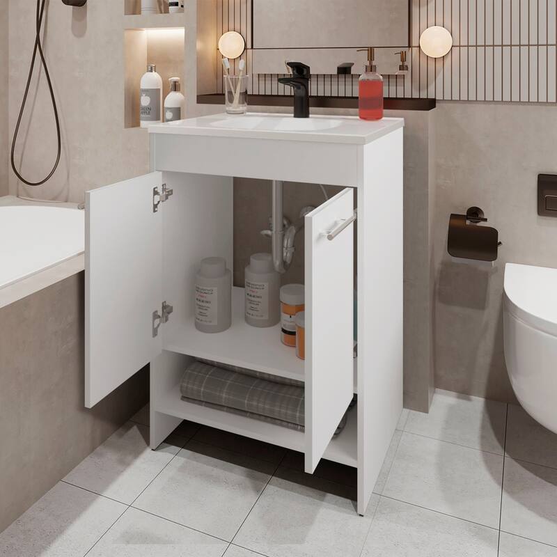 Shell Bathroom Vanity with 2 Doors and Open Storage