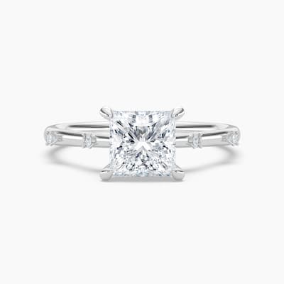 Auriya 14k Gold Petite Diamond Station Princess Lab Grown Engagement Ring 1.00 to 5.00 ct. tw. (F-G, VS)