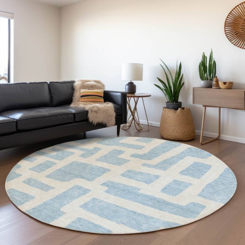 Premium Washable Super Soft Geo Maze Mayfield Rug - Sky - 8' x 8'