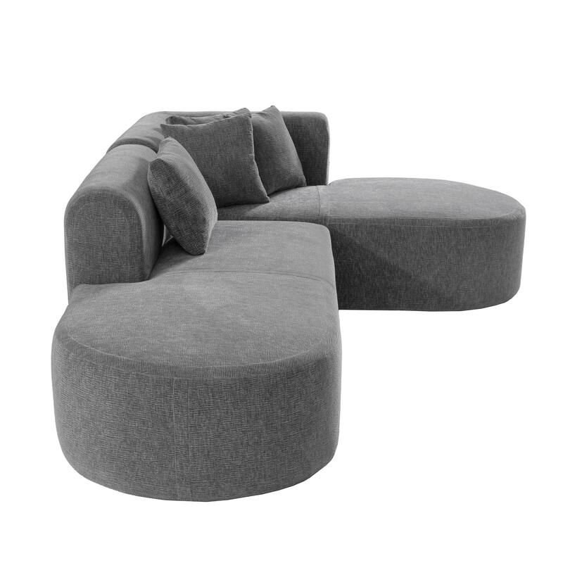 Curved Sectional Sofa with L-Shaped Chaise Lounge, Chenille Upholstered Cloud Sofa, 4 Seater Floor Sofa with 4 Pillows