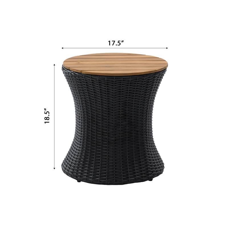 Christopher Knight Home - Modern Outdoor Wicker Side Table with 17.5" Round Acacia Wood Top