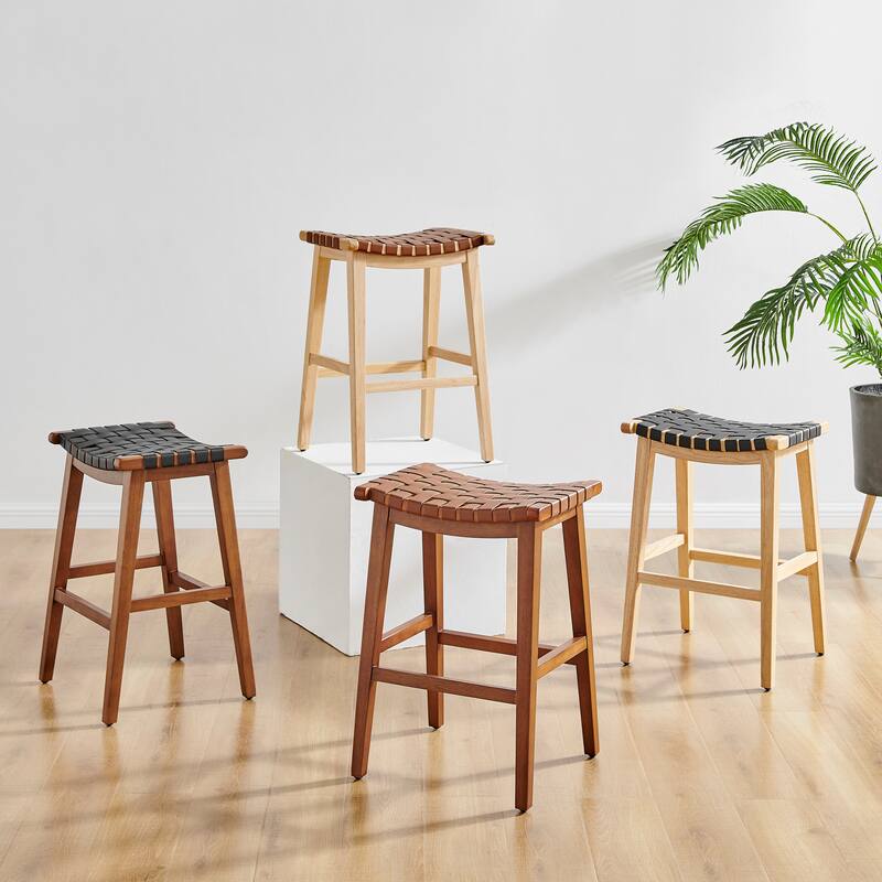 NPD Furniture Marco Faux Leather Backless Counter Stool with Natural Legs Color