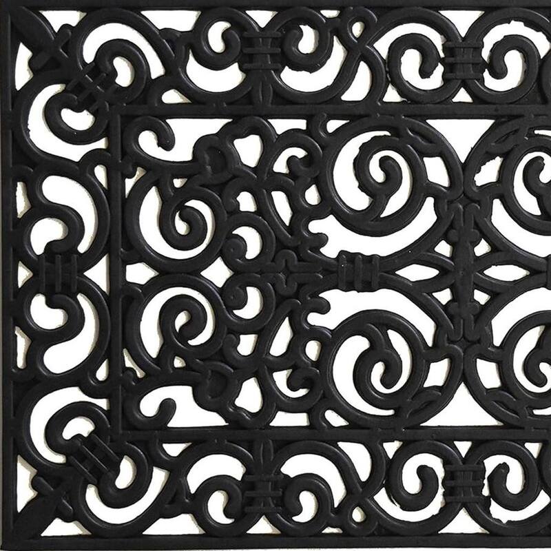 HomeRoots 24" X 36" Black Scrollwork Outdoor Rubber Door Mat - 24' X '36