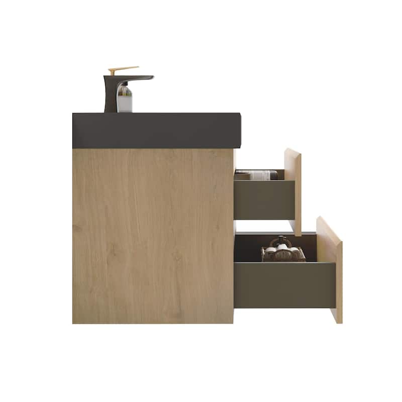 Modern Large Storage Wall Mounted Bathroom Vanity with One-Piece Sink Basin without Drain and Faucet