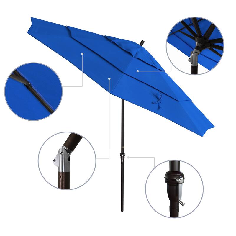 California Umbrella 11' Round Aluminum Crank Open Auto Tlit Patio Umbrella, Bronze Finish, Double Wind Vent.