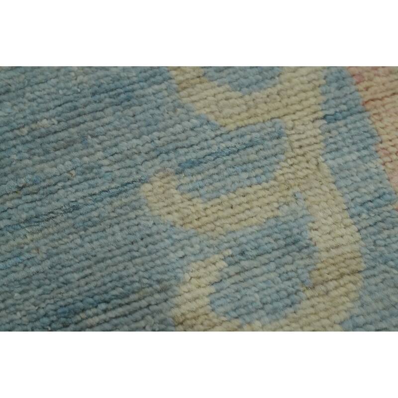 Floral Blue Oushak Vegetable Dye Area Rug, Floral Geometric Carpet - 9' 9'' X 8' 5''