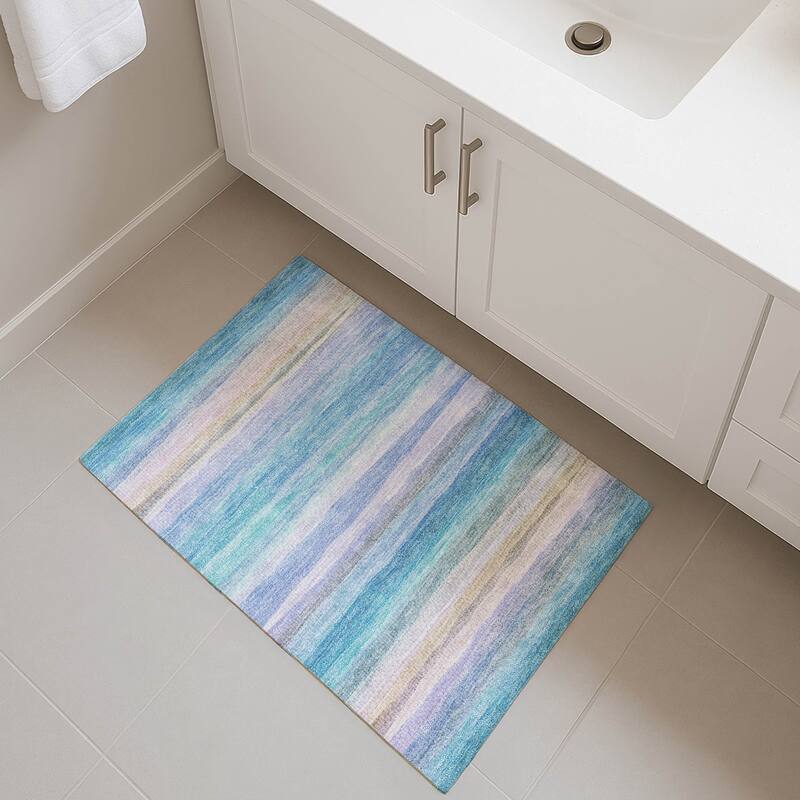 Premium Washable Super Soft Modern Stripe Mayfield Rug - Aqua - 1'8" x 2'6"