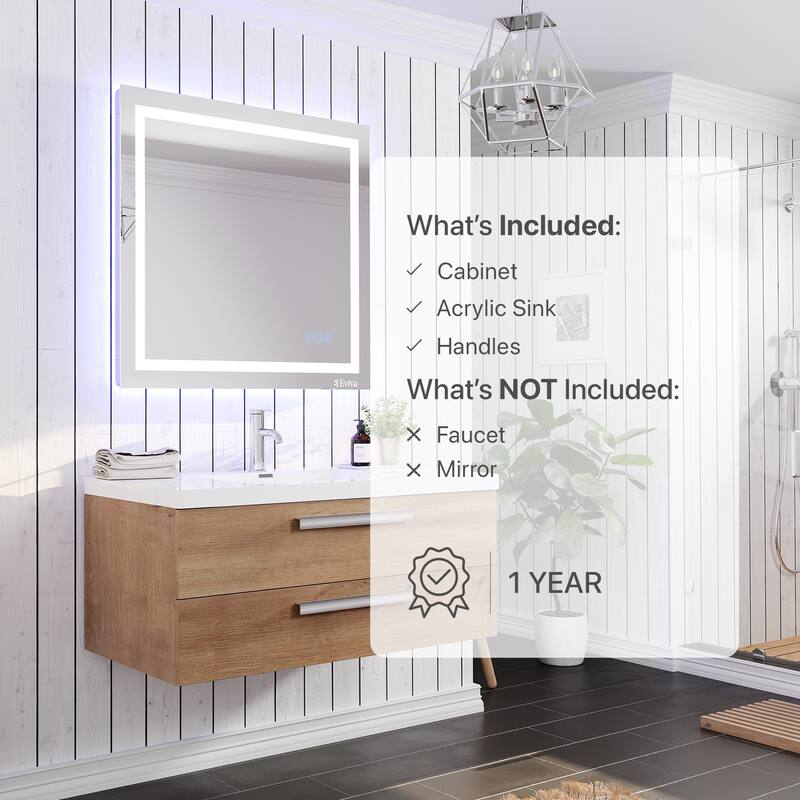 Eviva Surf 36"W Wall-Mount Bath Vanity with Acrylic Top and Integrated Sink