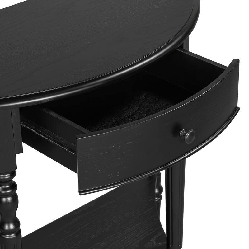 39" Farmhouse Half Moon Console Table with 1 Drawer and Shelf