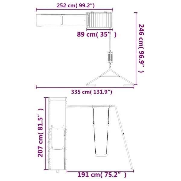 dimension image slide 0 of 5, vidaXL Swing Set Outdoor Backyard Wooden Playground Equipment for Kids Age 3-8