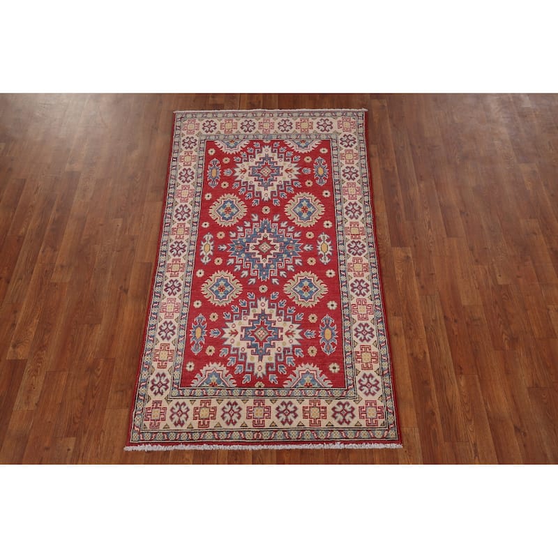 Geometric Kazak Foyer Rug Hand-Knotted Oriental Wool Carpet - 3'4" x 5'9"