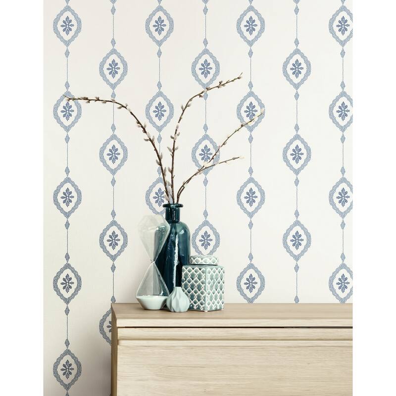 Seabrook Designs Beach House Sand Dollar Stripe Unpasted Wallpaper