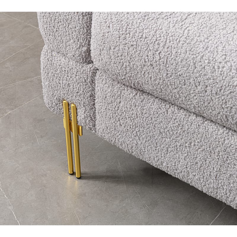 Comfortable Upholstered Sofa with Stylish Golden Legs and Soft Pillows for Living Room