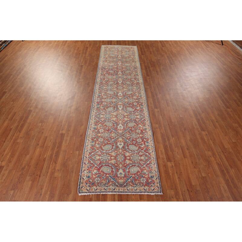Floral Sarouk Persian Vintage Runner Rug Hand-Knotted Wool Carpet - 3'4" x 13'0"