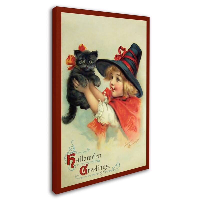 Vintage Apple Collection 'Little Witch And Halloween Kitty' Canvas Art