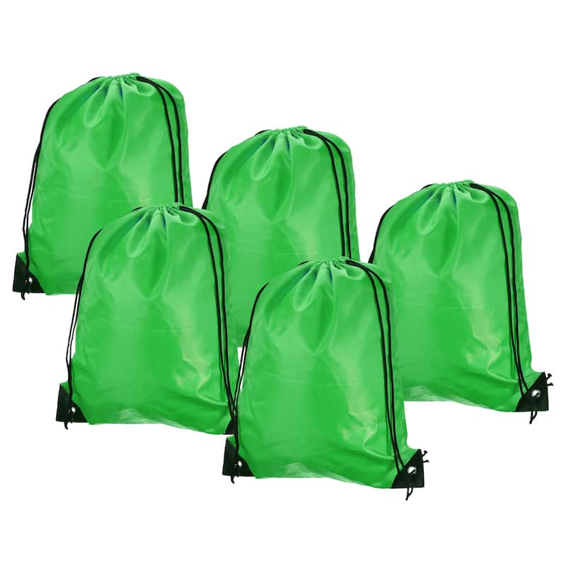 5Pcs 42x34cm Nylon Drawstring Backpack Cinch Storage Sack Sports Bags - Dark Green