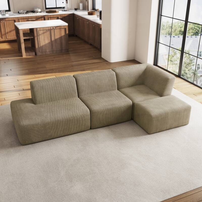 Corduroy Fully Sponge Molded Modular Sectional Sofa with Ottoman
