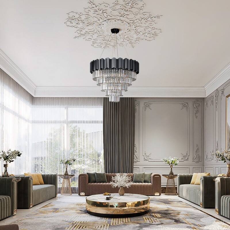 KAYLA Large Crystal Chandelier - 35.4"Modern 6-Tier 17-Light Chrome Ceiling Light, Luxury K9 Crystal