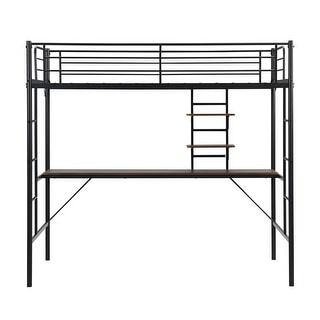Twin Metal Loft Bed with Desk, Shelves, Ladders & Safety Barriers