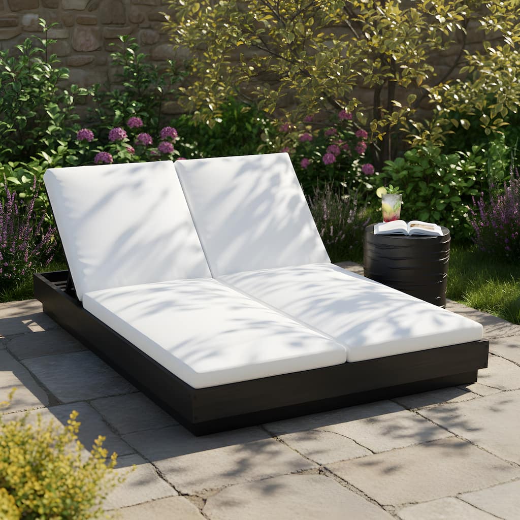 Christopher Knight Home - Outdoor Acacia Wood 5-Position Adjustable Double Sunlounge Set with MGO Side Table