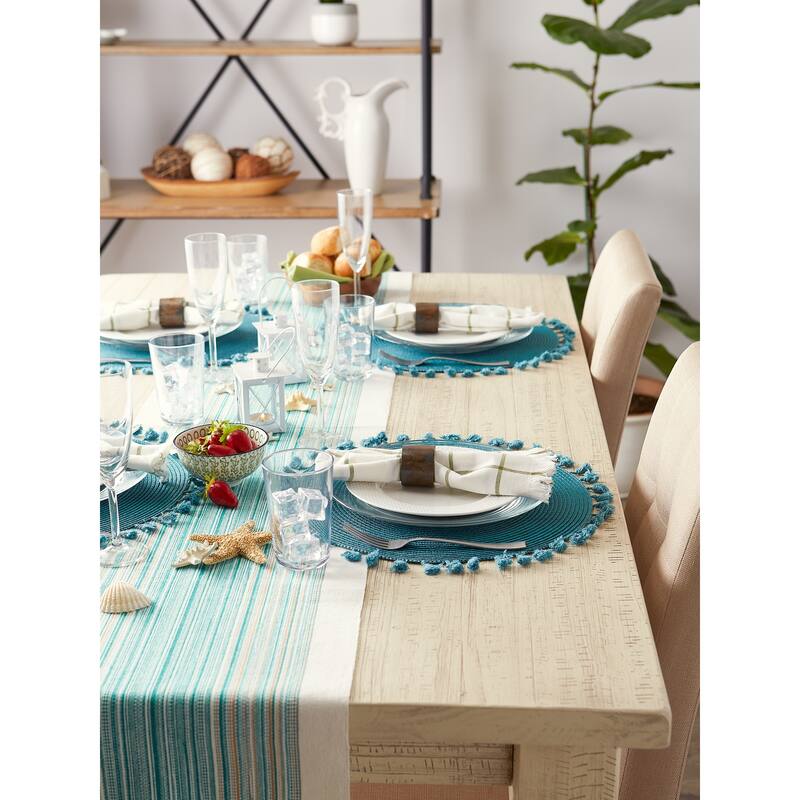 DII Nautical Blue Round Fringed Placemat Set/6