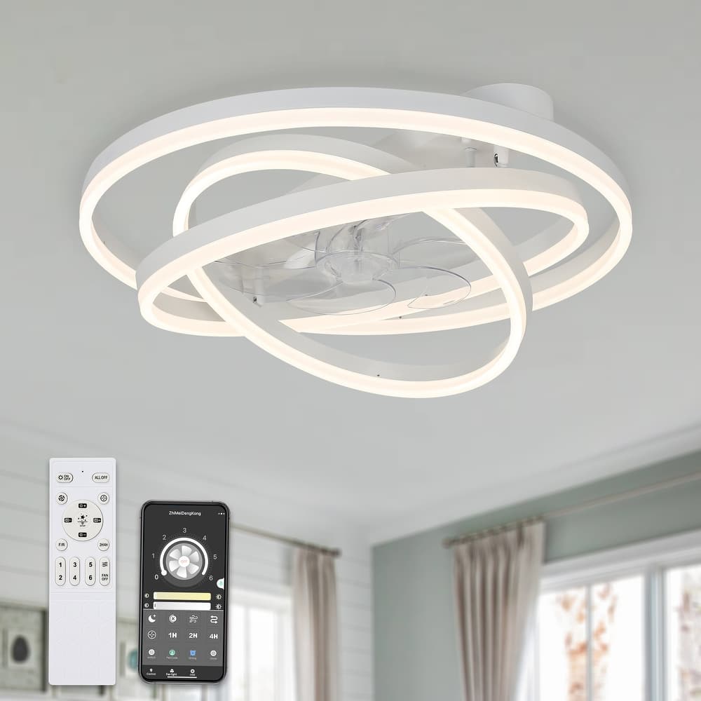 Bella Depot 24 Inch Modern Flush Mount Ceiling Fan with Dimmable Light, 6-Speed DIY Shade with Remote and APP Control - 23.6"