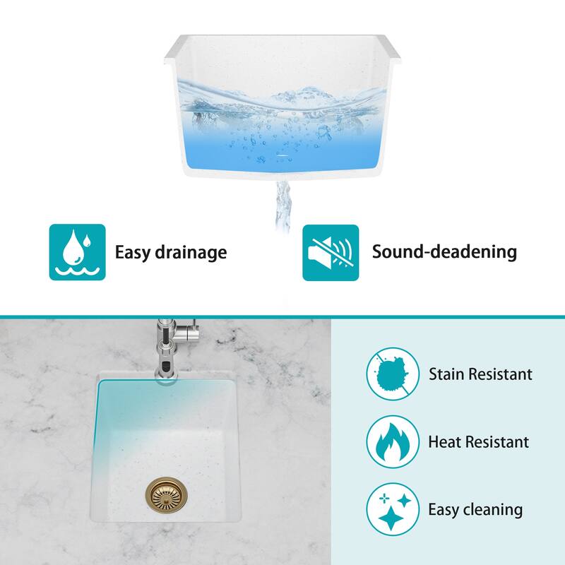 14.82" Undermount Single Bowl Quartz Kitchen Sink - 14.82'' x 17.55'' x 8.38''