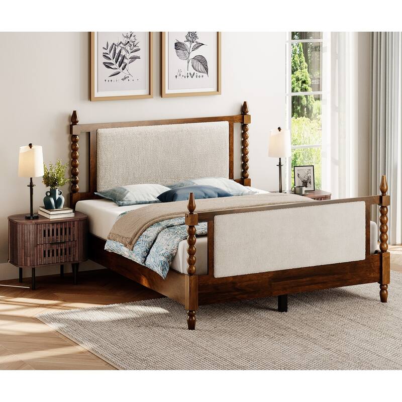 WAMPAT Fluted Nightstand with 2 Drawers,Wood End Table for Bedroom, Living Room