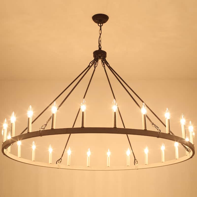 24-Light 51.97-inch Dimmable Round Wagon Wheel Chandelier for Dining Room