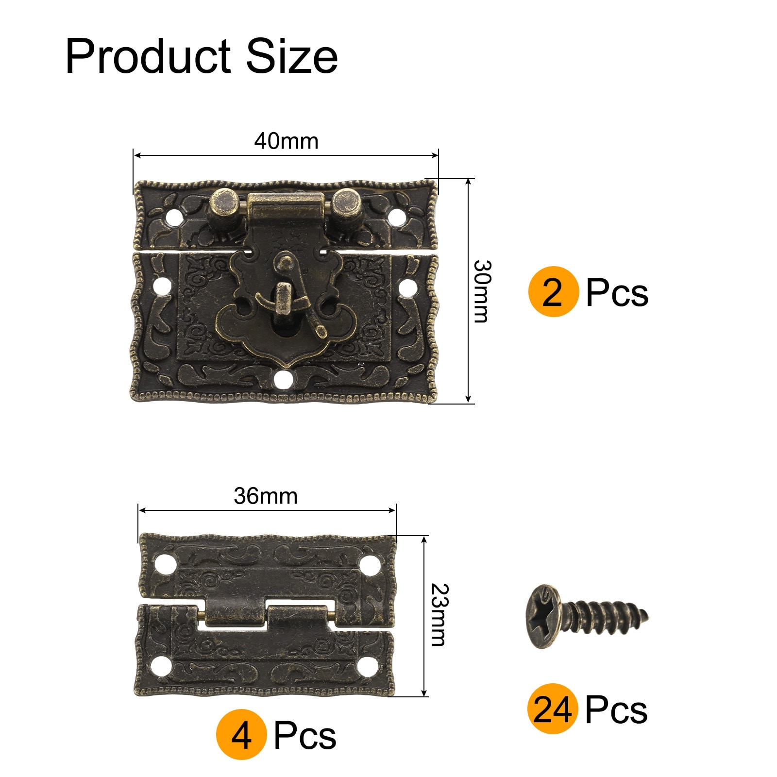 Retro Bronze Alloy Latch Locks and Engraved Hinges