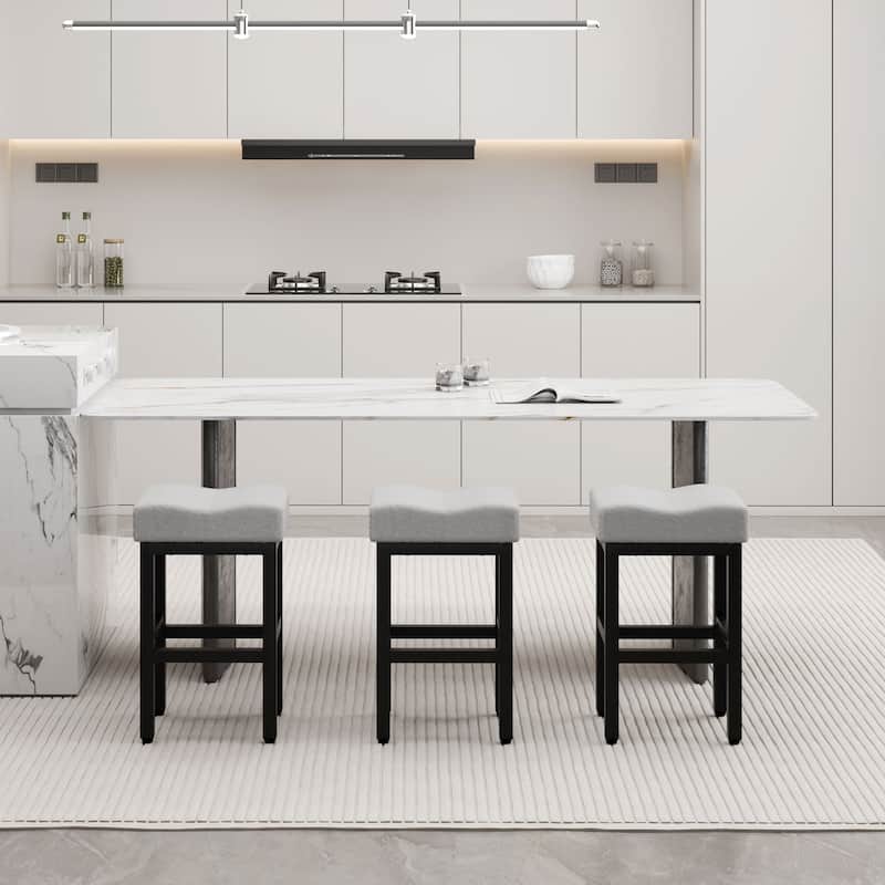 XINMICS Bar Stools, 27 Inches Modern Counter Height Bar Stools, Metal Legs Backless Upholstered Saddle Stool Chair