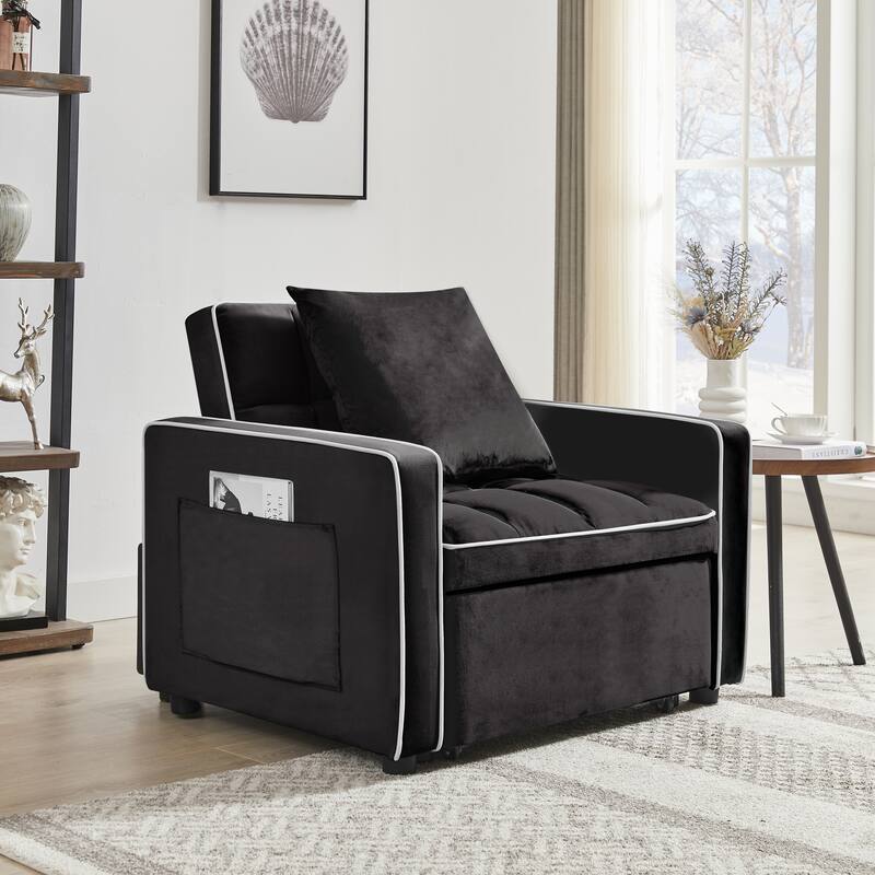 Convertible Velvet Sofa Bed Chair, Adjustable Backrest, Modern Recliner and Single Bed, Multi-Functional Lounge Chair