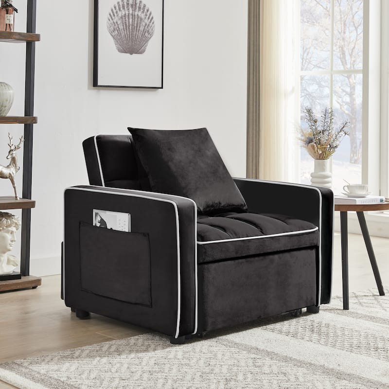 GDFStudio - Flora Modern 3-in-1 Convertible Sleeper Chair Sofa Bed, Adjustable Pull-Out Sofa with Storage - Black+1seat