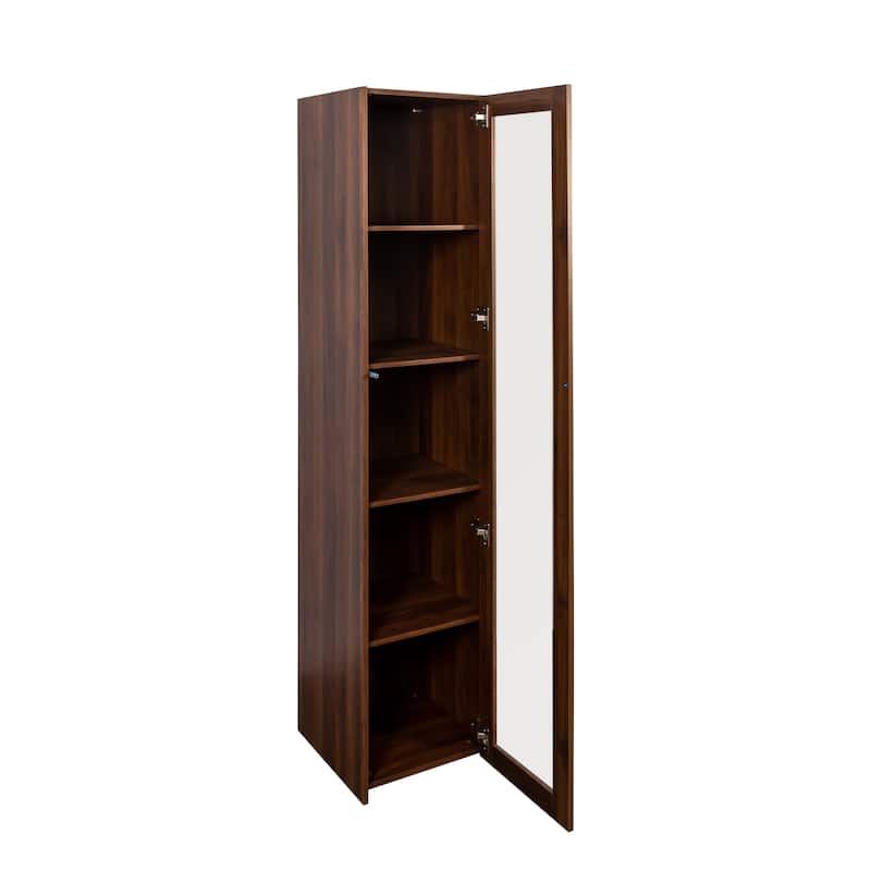 Display Cabinet with Glass Doors, Storage Cabinet with 5 Shelves, Bookcase with LED Lights