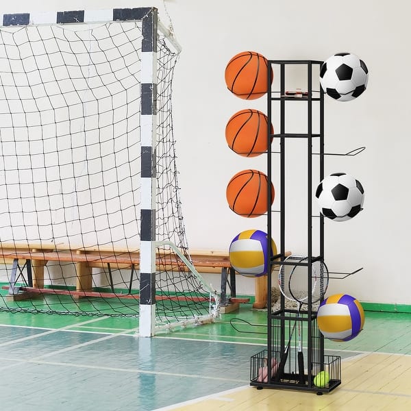 vertical ball rack garage organization