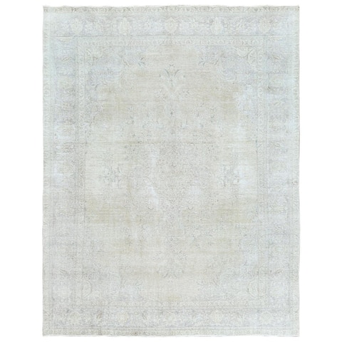 Hand Knotted Beige Overdyed & Vintage with Worn Wool Oriental Rug (9'4" x 12'8") - 9'4" x 12'8"