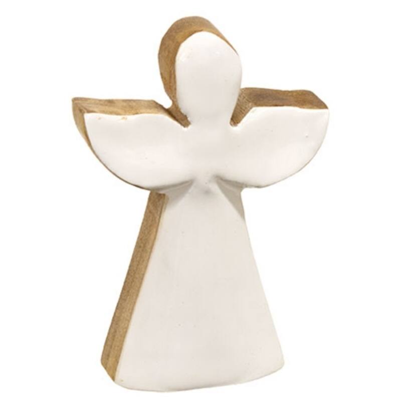4" White Enamel Wood Angel Silhouette Block with Chunky Carved Detailing Rustic Home Decoration - 4" H x 2.75" W x 1" D