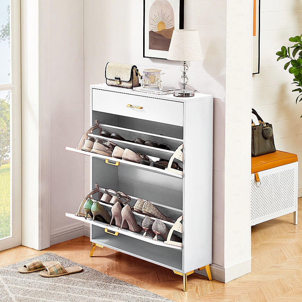 Wooden 3 Door Shoe Cabinet Shoe Rack for Living Room 31 W x 9 D Red