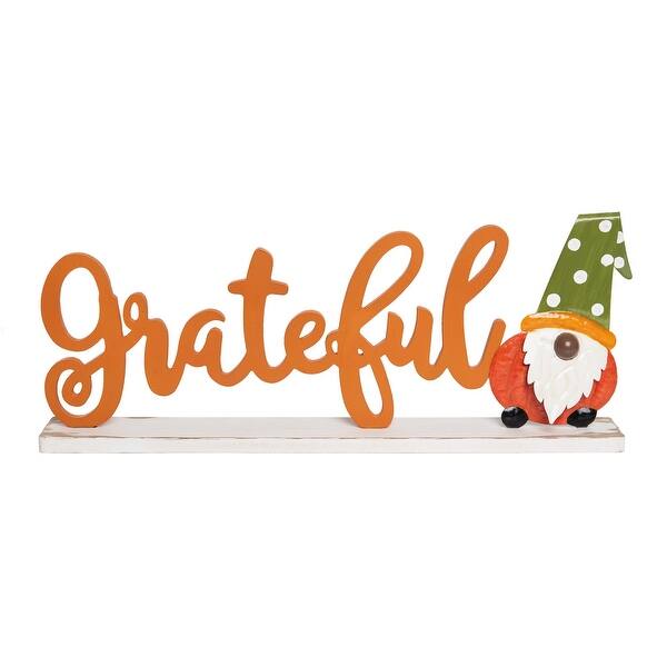 slide 2 of 2, Transpac Wood 22.25 in. Orange Harvest Grateful Gnome Decor
