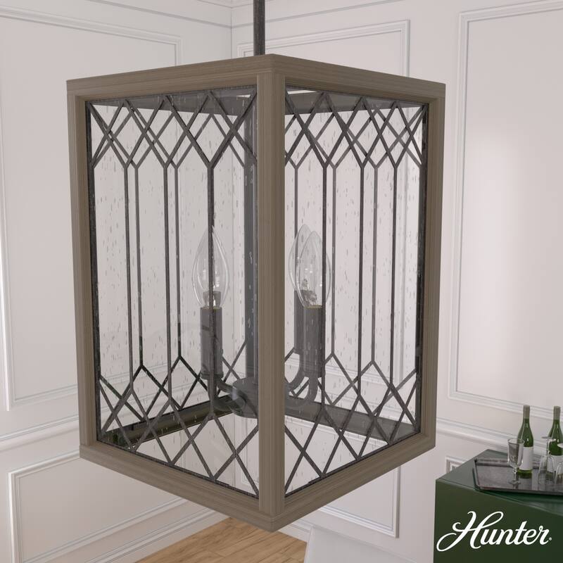 Hunter Chevron Pendant - Kitchen Island, Dining Room, Entry - Farmhouse, Transitional, Rustic - 16" 4 Light - Rustic Iron-French Oak