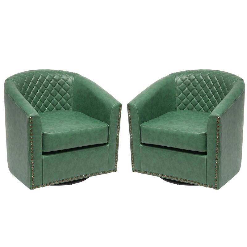KINWELL 29" Wide Tufted PU Leather Swivel Barrel Chair (Set of 2)