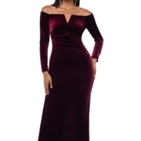 XSCAPE Women's Long Sleeve Off Shoulder Full Length Sheath Evening ...