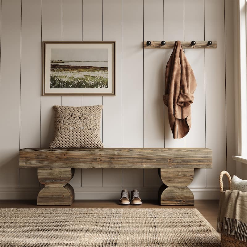 59-Inch Solid Wood Entryway Shoe Bench Farmhouse End of Bed