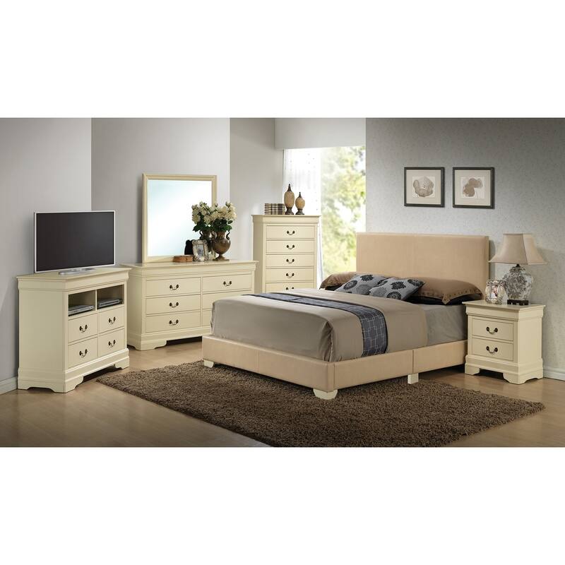 Faux Leather Upholstered Panel Queen Bed - 86" - Beige