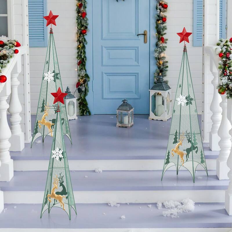 Gymax Set of 3 Tower Shaped Christmas Trees 3ft/3.5ft/4ft Artificial