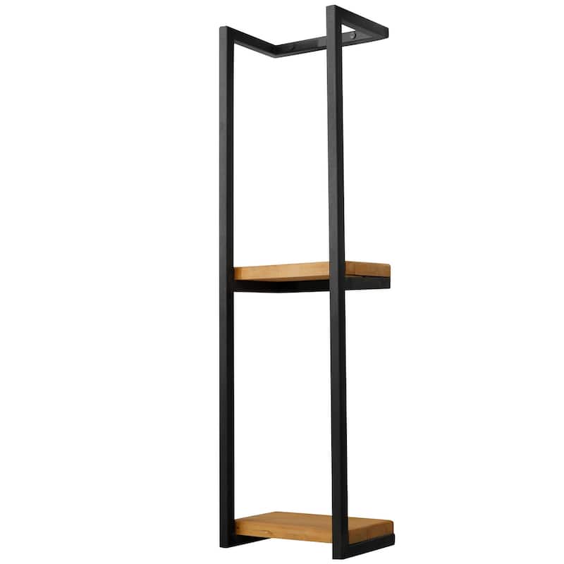Wall Mounted Towel Rack, Black Metal with Wood Shelf - 36 Inches