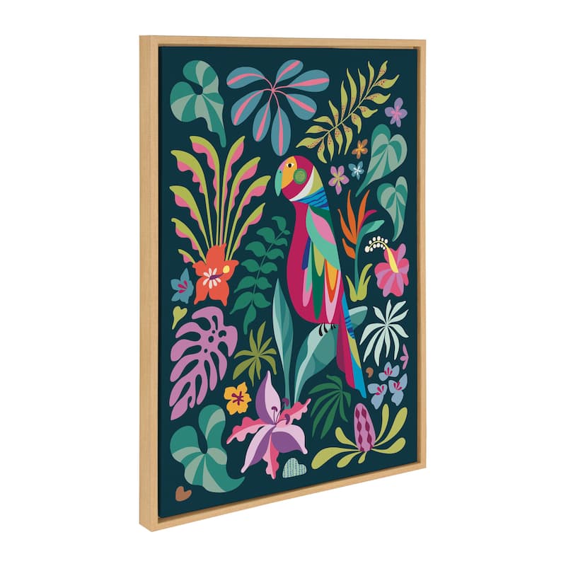 Kate and Laurel Sylvie Tropical Parrot Framed Canvas by Rachel Lee - 23x33 - Natural