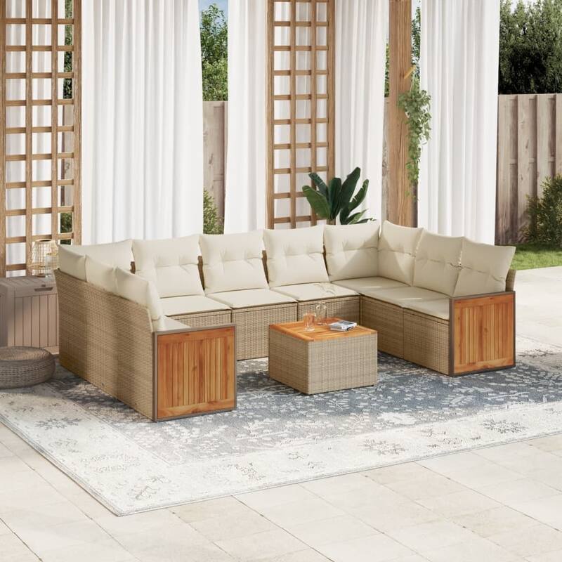 vidaXL Patio Sofa Set with Cushions Outdoor Conversation Furniture Poly Rattan - Beige and Cream-With table - 21.7 x 21.7 x 14.6