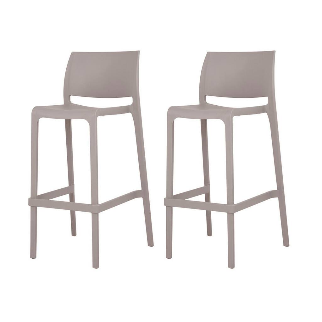 HomeRoots Set of Two 30" Taupe Heavy Duty Plastic Low Back Outdoor Bar Height Chairs